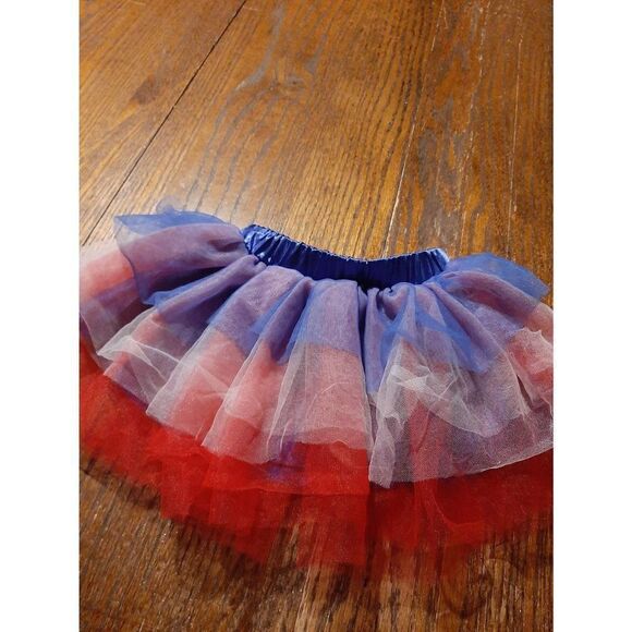 Infant Girls Size 70 6-12 Month Red White Blue Tulle Layered Tutu Skirt Costume - Picture 4 of 4